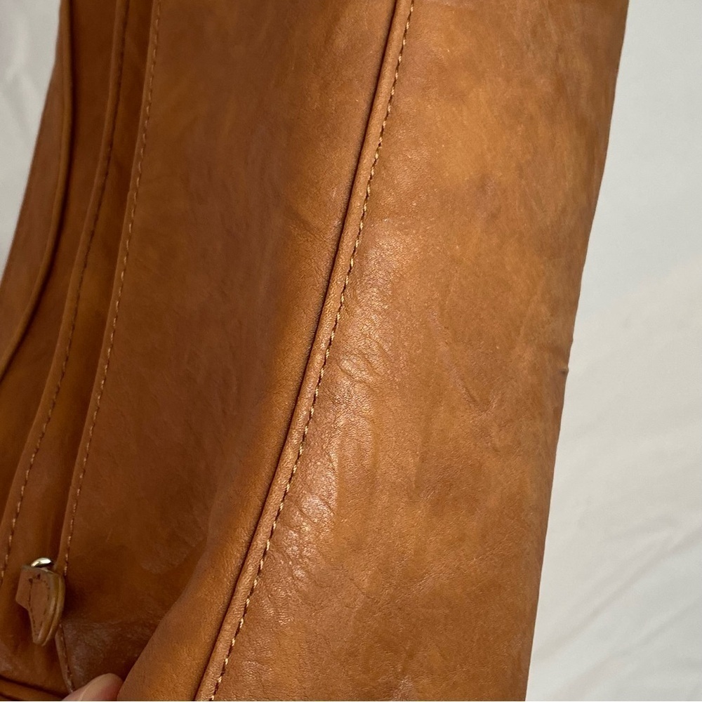 Cognac Faux Leather Organizer Shoulder Bag | Multi-Zip Everyday Purse - Picture 6 of 13